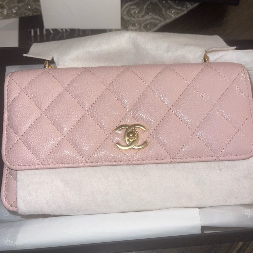 Pink Caviar Leather Wallet on Chain with Charm - Picture 1 of 12
